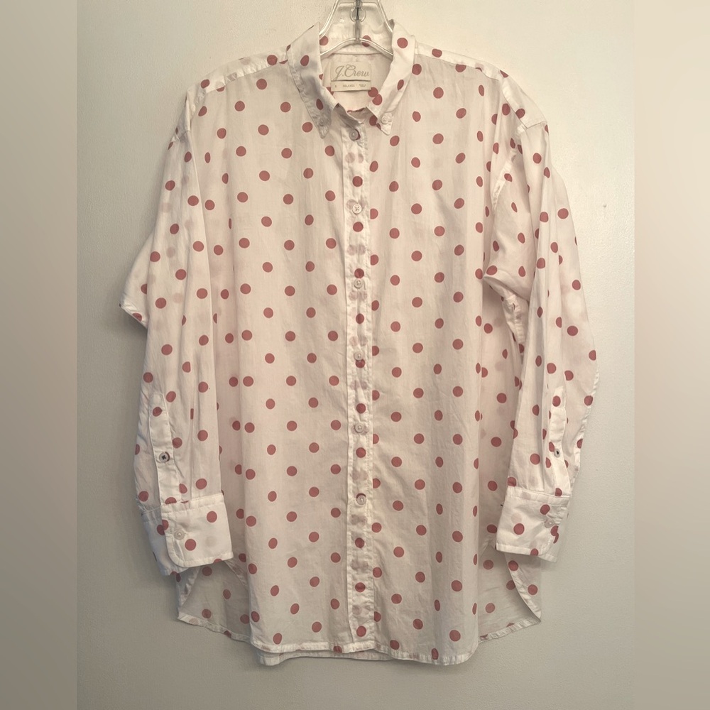 Relaxed-fit lightweight cotton poplin shirt in white with rose polka dots size S
